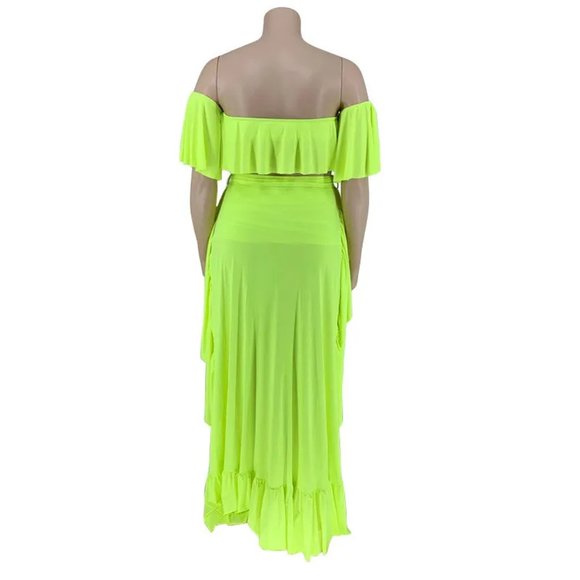 Women Ruffle One-Shoulder Top And Irregular Skirts 2 Piece Set - Picture 4 of 15